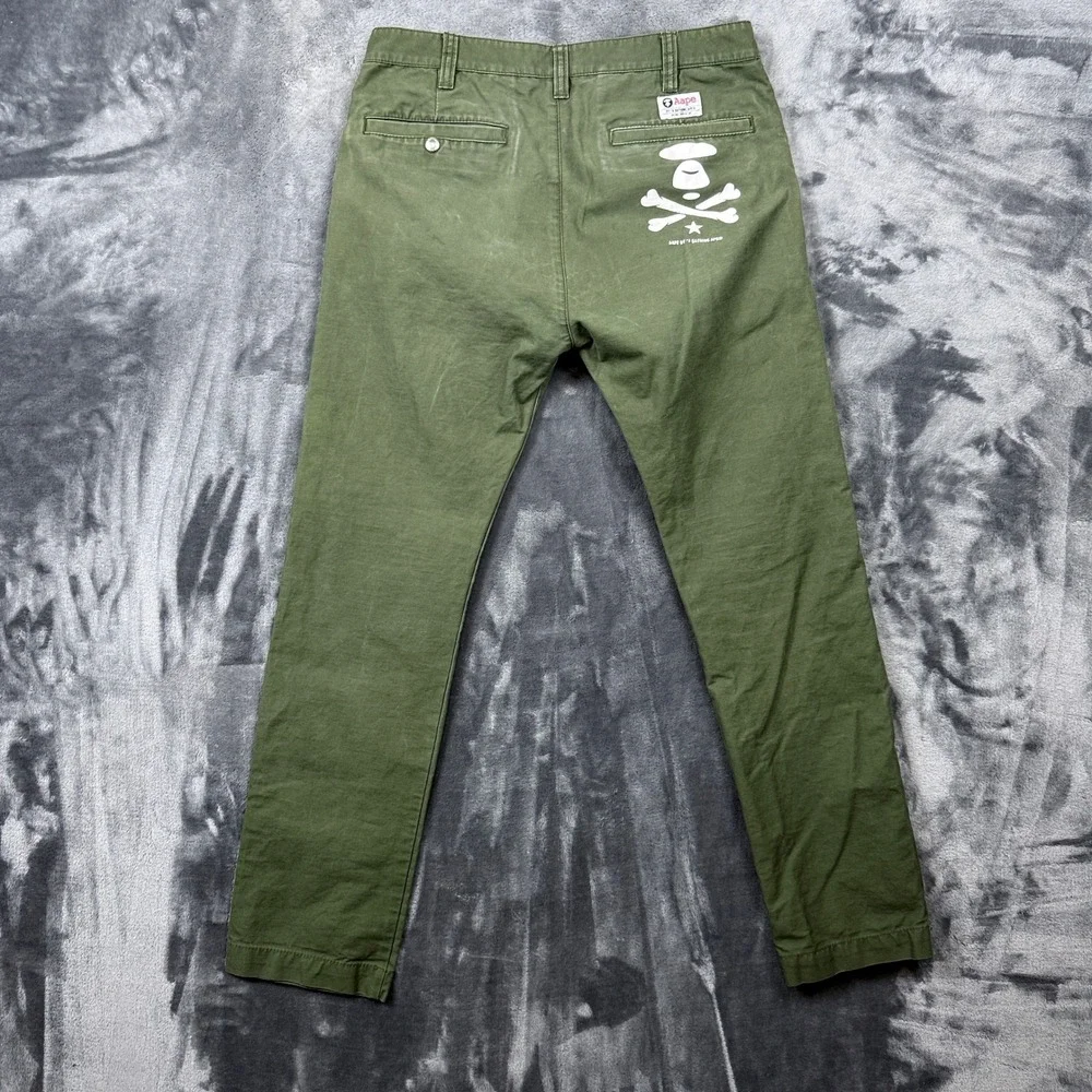 Aape Chino Pants Mens Large Olive Green Camo Trim Graphic Streetwear APT6036